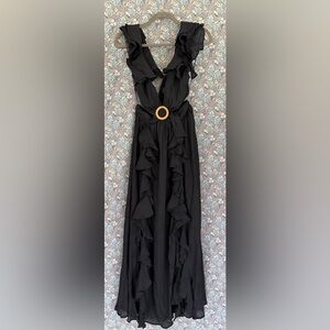 Aakaa Black Ruffle Trim Maxi Dress